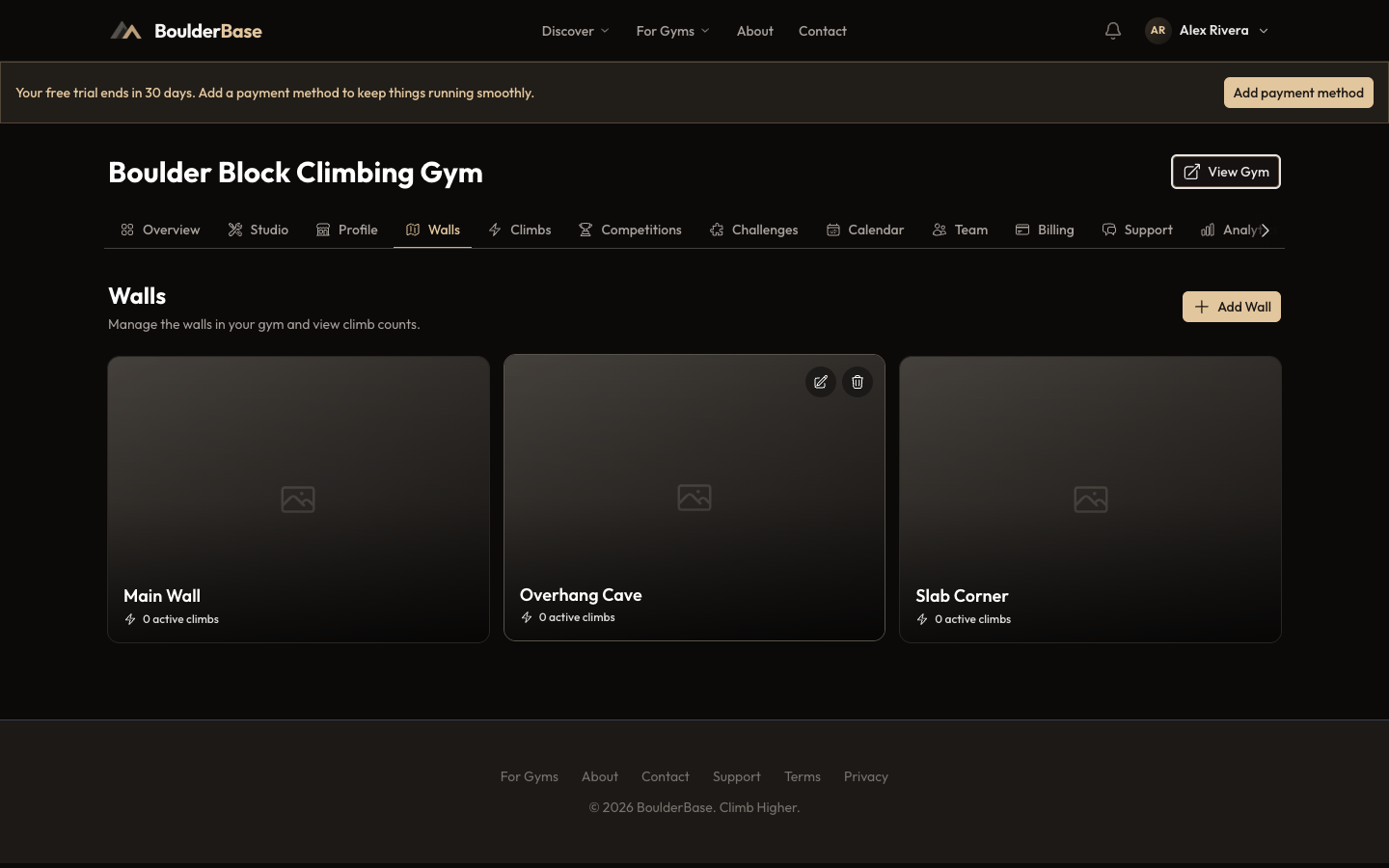 The Walls tab with several walls added