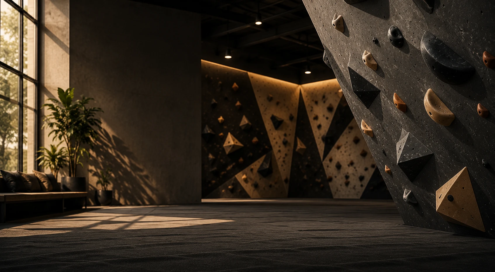 Clean modern indoor bouldering wall
